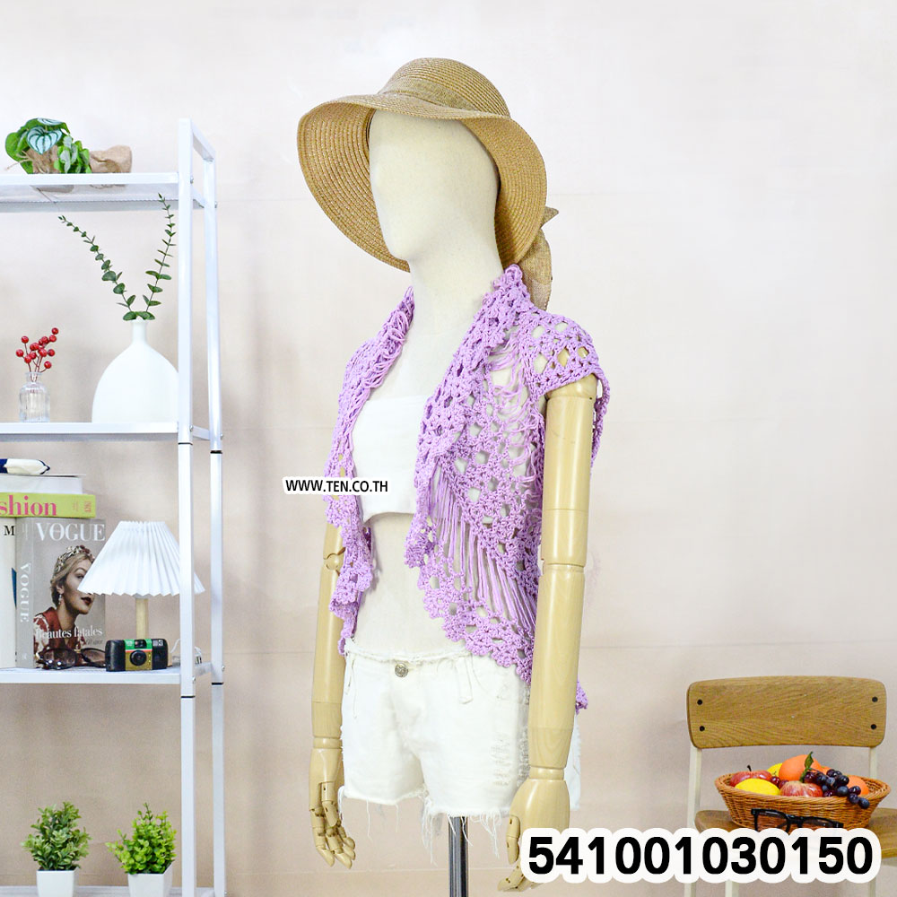 Sleeveless handmade crochet vest with detailed patterns, shown front and back over white tank