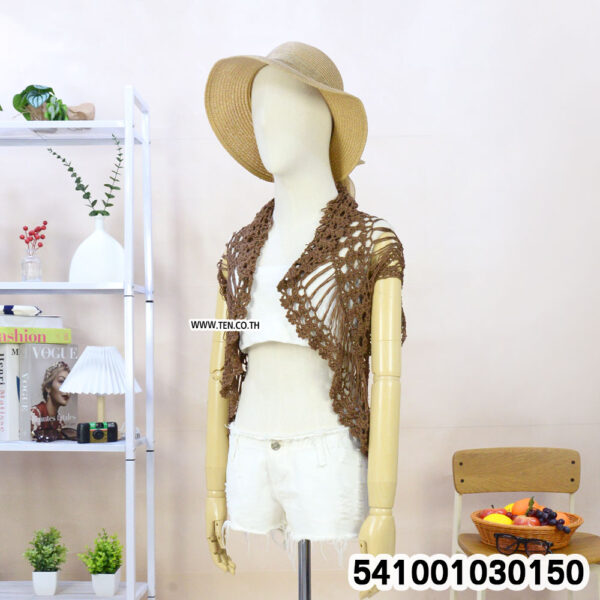 Sleeveless handmade crochet vest with detailed patterns, shown front and back over white tank