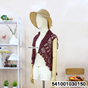 Sleeveless handmade crochet vest with detailed patterns, shown front and back over white tank
