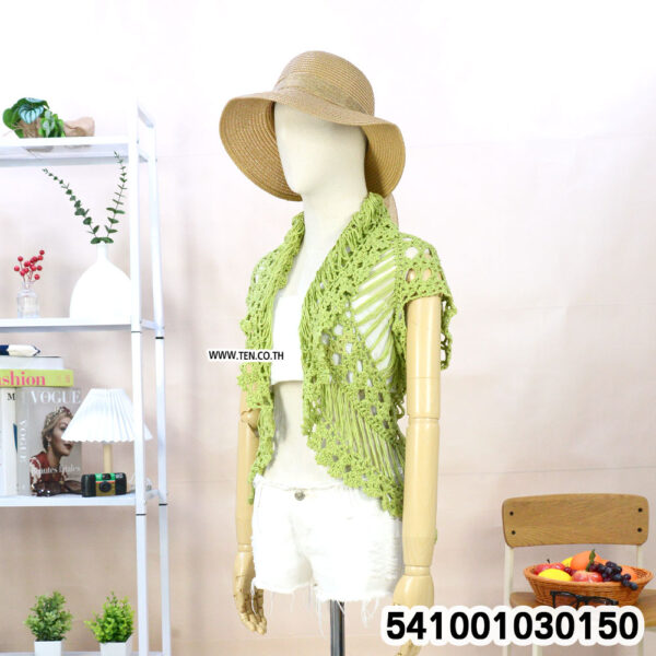 Sleeveless handmade crochet vest with detailed patterns, shown front and back over white tank