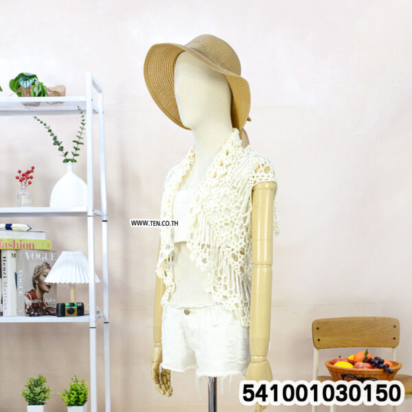 Sleeveless handmade crochet vest with detailed patterns, shown front and back over white tank