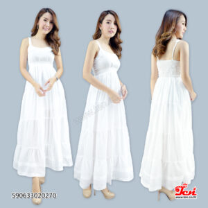 ชุดเดรสสีขาว เดรสชายหาดสีขาว-590633020270