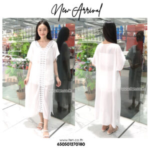 ชุดเดรสยาวลายดอกสีขาว-650501270180