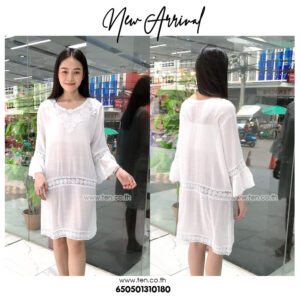 เสื้อเบลาส์แฟชั่นสีขาวติดลูกไม้สไตล์โบฮีเมี่ยน- 650501310180