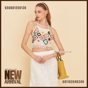 เสื้อสายเดี่ยวถักโครเชต์ประดับมุก-650601250130