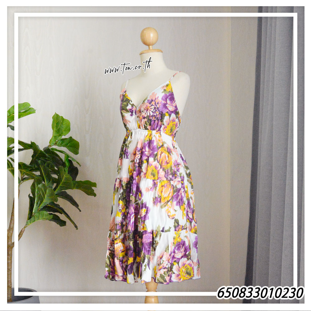 Women's Midi Floral V-Neck Dresses -มินิเดรสสายเดี่ยวคอวี ลายดอก - 650833010230 - Image 10