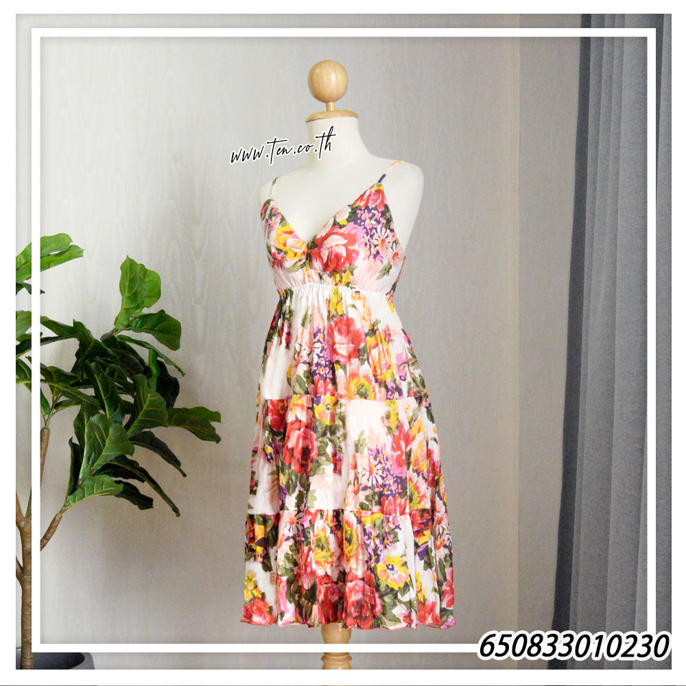 Women's Midi Floral V-Neck Dresses -มินิเดรสสายเดี่ยวคอวี ลายดอก - 650833010230 - Image 8