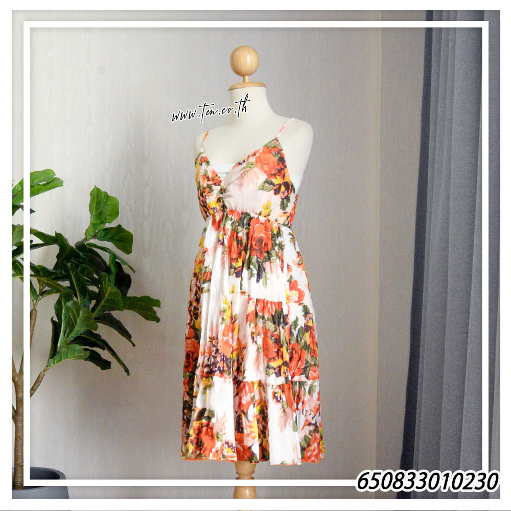 Women's Midi Floral V-Neck Dresses -มินิเดรสสายเดี่ยวคอวี ลายดอก - 650833010230 - Image 12