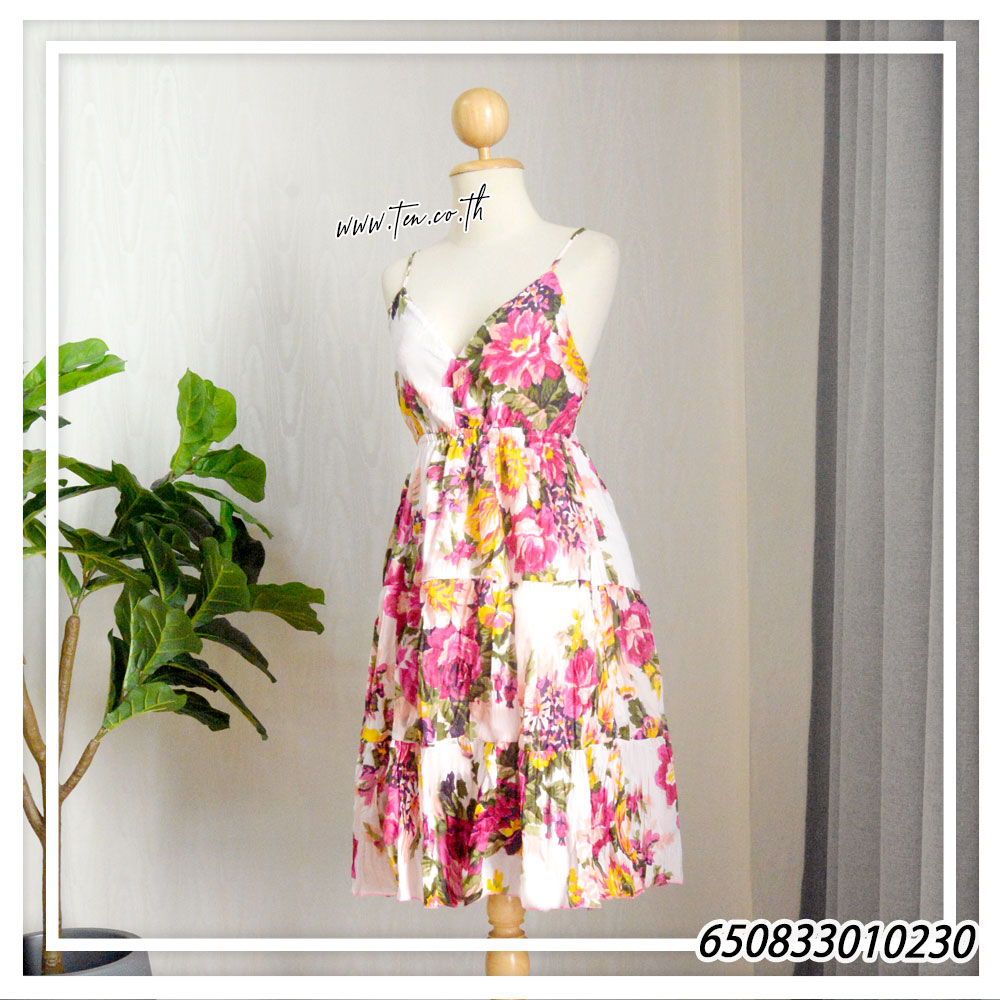 Women's Midi Floral V-Neck Dresses -มินิเดรสสายเดี่ยวคอวี ลายดอก - 650833010230 - Image 11