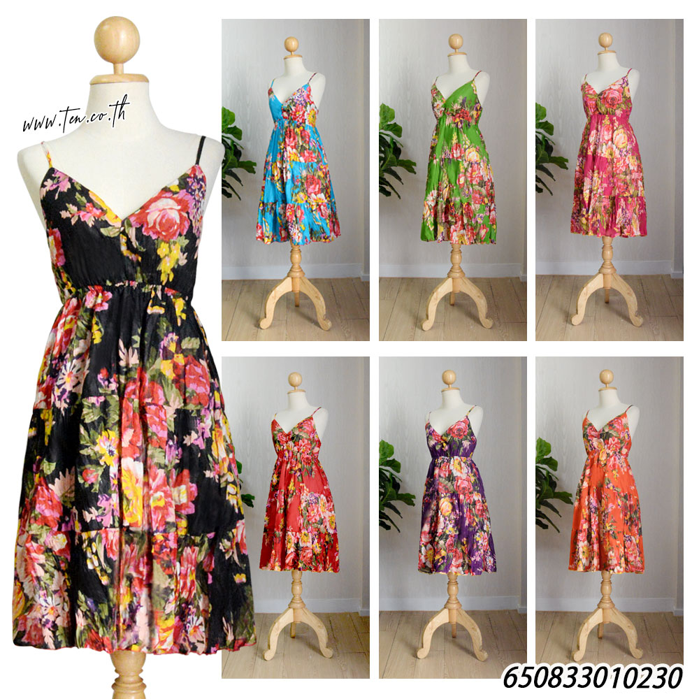 Women's Midi Floral V-Neck Dresses -มินิเดรสสายเดี่ยวคอวี ลายดอก - 650833010230 - Image 5