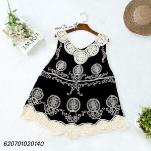 Two tone sleeveless top-เสื้อแขนกุด ผ้าคอตตอนปักลายตกแต่งลูกไม้ สีทูโทน - 620701020140