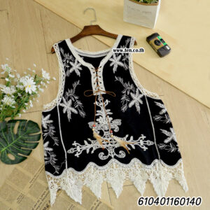 Black and White Embroidered Top - เสื้อแขนกุดปักลายลูกไม้ - 610401160140