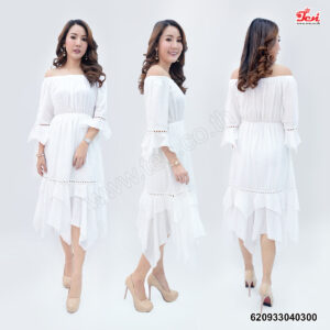 Boho Maxi Dresses-เดรสไหล่ปาดสีขาว แต่งลูกไม้-620933040300