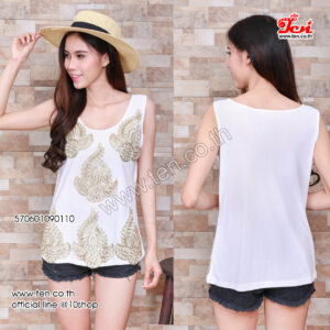 Sleeveless blouse with glitter sequin-เสื้อกล้ามลายดอกไม้ประดับเลื่อม-570601090110