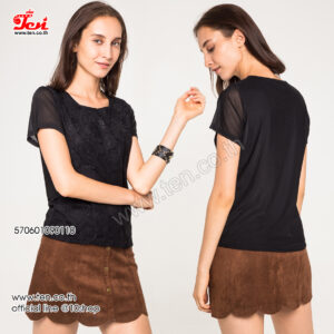 Women's Lace Blouse-เสื้อเบลาส์แขนสั้นลายดอก-570601090110