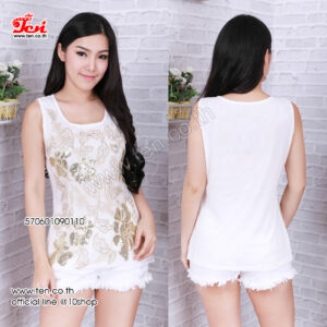 Sleeveless blouse with sequins-เสื้อกล้ามปักเลื่อมลายดอก- 570601090110