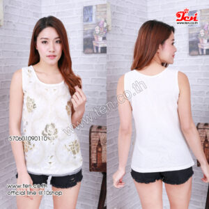 Multicolor Gold Sequin Flower Blouse-เสื้อกล้ามลายดอกไม้-570601090110