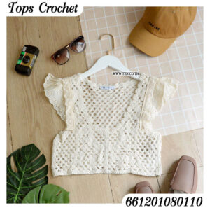 เสื้อถักโครเชต์แต่งลูกไม้แขนระบาย - 661201080110