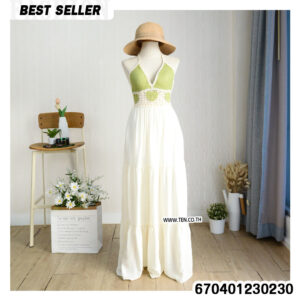 White and Black Heart Crochet Maxi Dress with tiered skirt and boho design