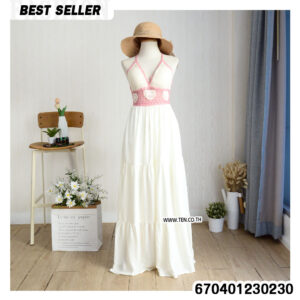 White and Black Heart Crochet Maxi Dress with tiered skirt and boho design