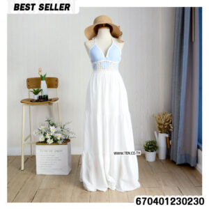 White and Black Heart Crochet Maxi Dress with tiered skirt and boho design