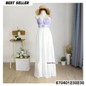 White and Black Heart Crochet Maxi Dress with tiered skirt and boho design