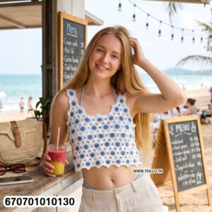 Crochet floral blouse with handmade design, perfect for summer fashion