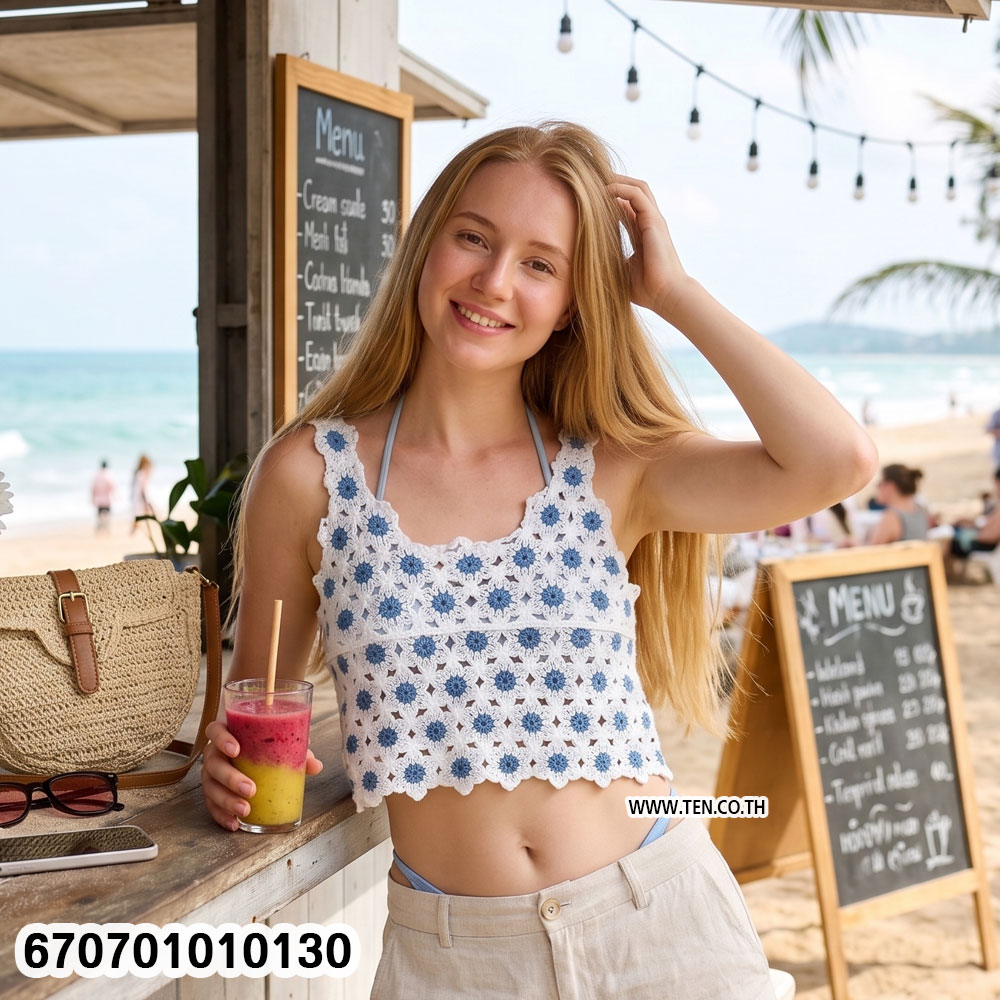 Crochet floral blouse with handmade design, perfect for summer fashion