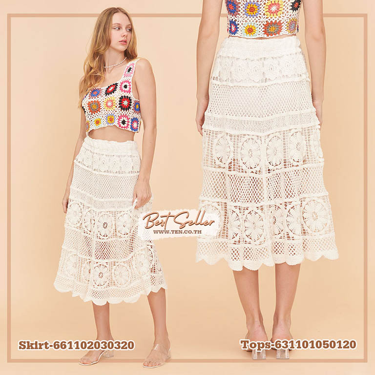 Crochet Maxi Skirt-กระโปรงยาวถักโครเชต์ลายดอกไม้ - 661102030320