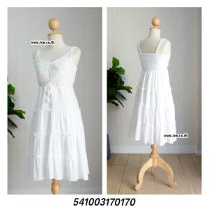 White bohemian style crochet mini dress with a casual, relaxed fit