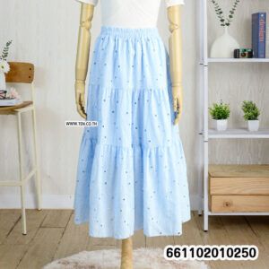 Romantic pastel lace skirts hanging on rack with boho details