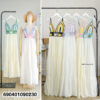 Boho crochet maxi dress with colorful handmade top and white tiered skirt