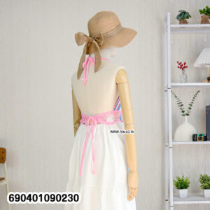 Boho crochet maxi dress with colorful handmade top and white tiered skirt