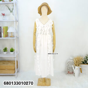 Romantic white ruffle maxi dress for summer with soft layered design