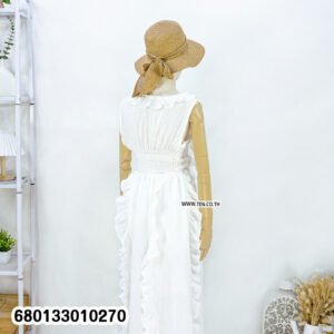 Romantic white ruffle maxi dress for summer with soft layered design