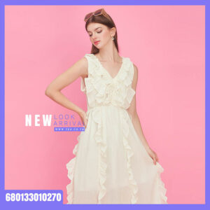 Romantic white ruffle maxi dress for summer with soft layered design