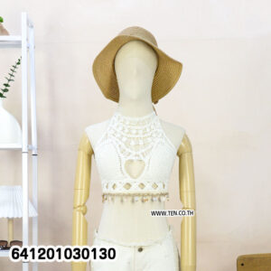 Crochet bralette styled with white shorts for summer streetwear outfit.