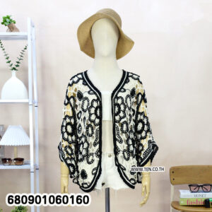 Boho crochet cardigan for women in black-trimmed white design ✅