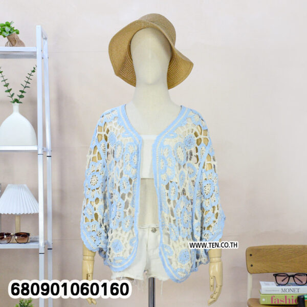 Boho crochet cardigan for women in black-trimmed white design ✅