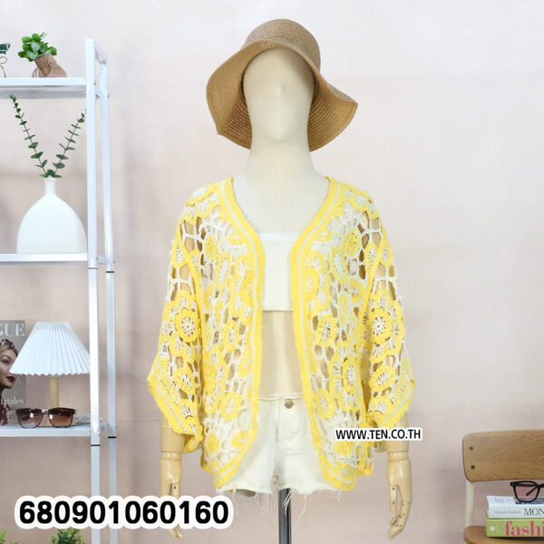 Boho crochet cardigan for women in black-trimmed white design ✅