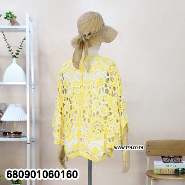 Boho crochet cardigan for women in black-trimmed white design ✅