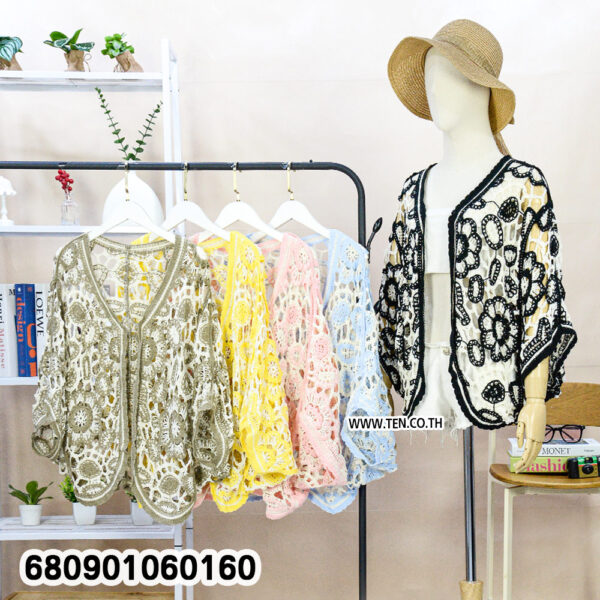 Boho crochet cardigan for women in black-trimmed white design ✅