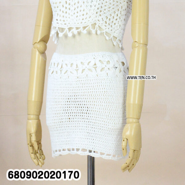 "Handmade boho mini skirt styled with linen blouse and sandals for summer beachwear fashion"