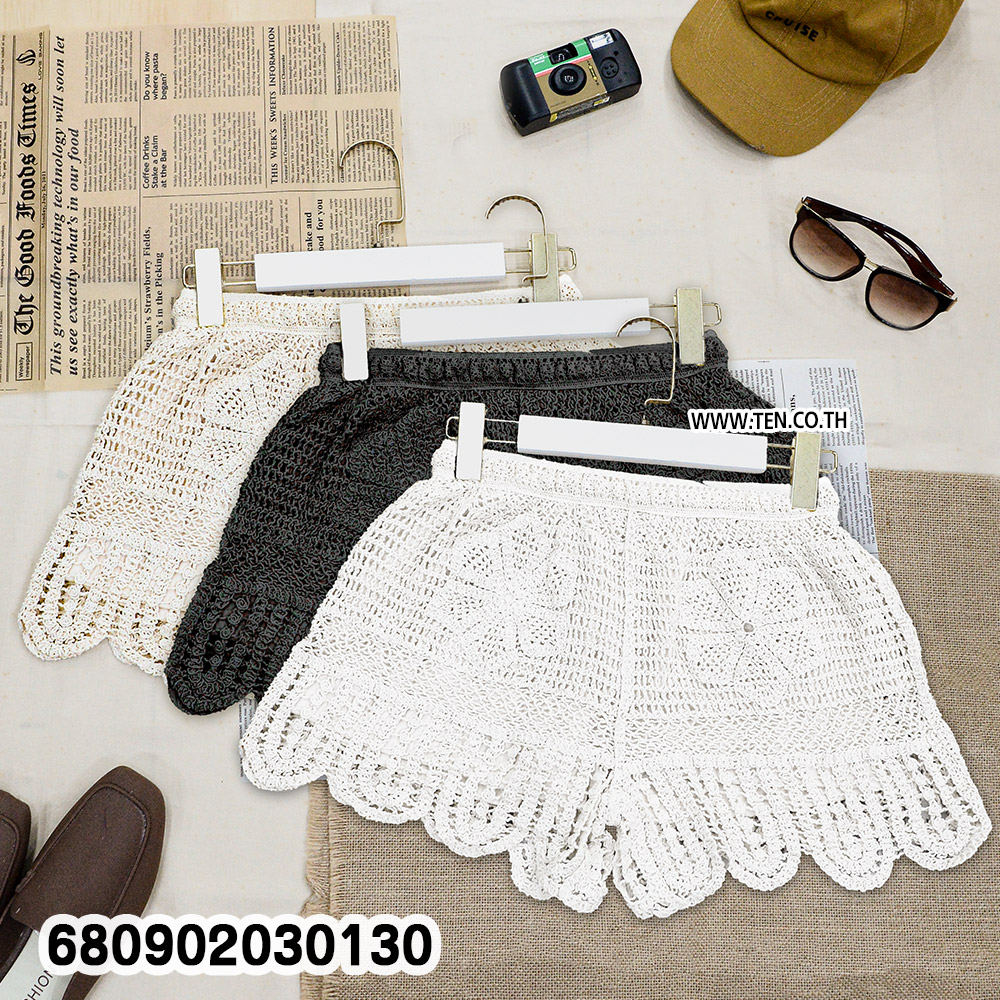 “Crochet lace shorts paired with casual summer essentials”