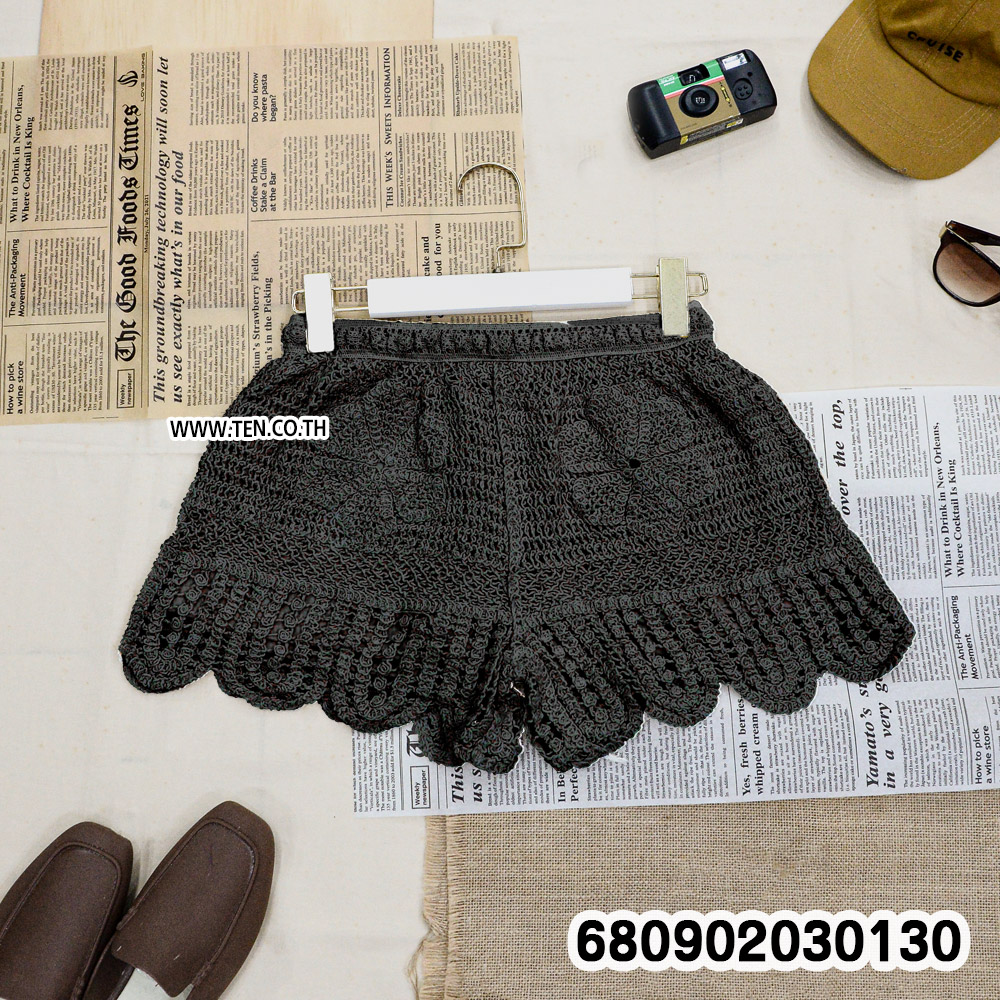 “Crochet lace shorts paired with casual summer essentials”