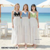 “Black crochet summer maxi dress with white skirt displayed on mannequin for beach fashion.”