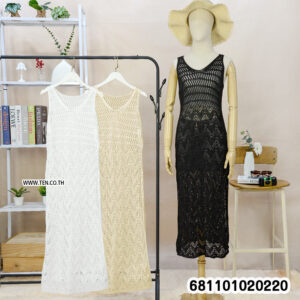 “White crochet beach cover up maxi dress with open-knit pattern by Ten Design.”