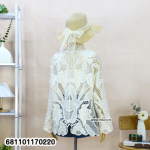“Vintage leaf embroidered tops in black and white displayed for women’s fashion.”