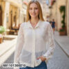 Lace Button Up Long Sleeve Blouse – White, Beige options, button front
