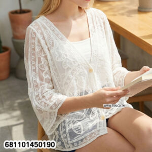 Romantic butterfly lace shirt with sheer lace fabric and soft feminine silhouette for summer wear